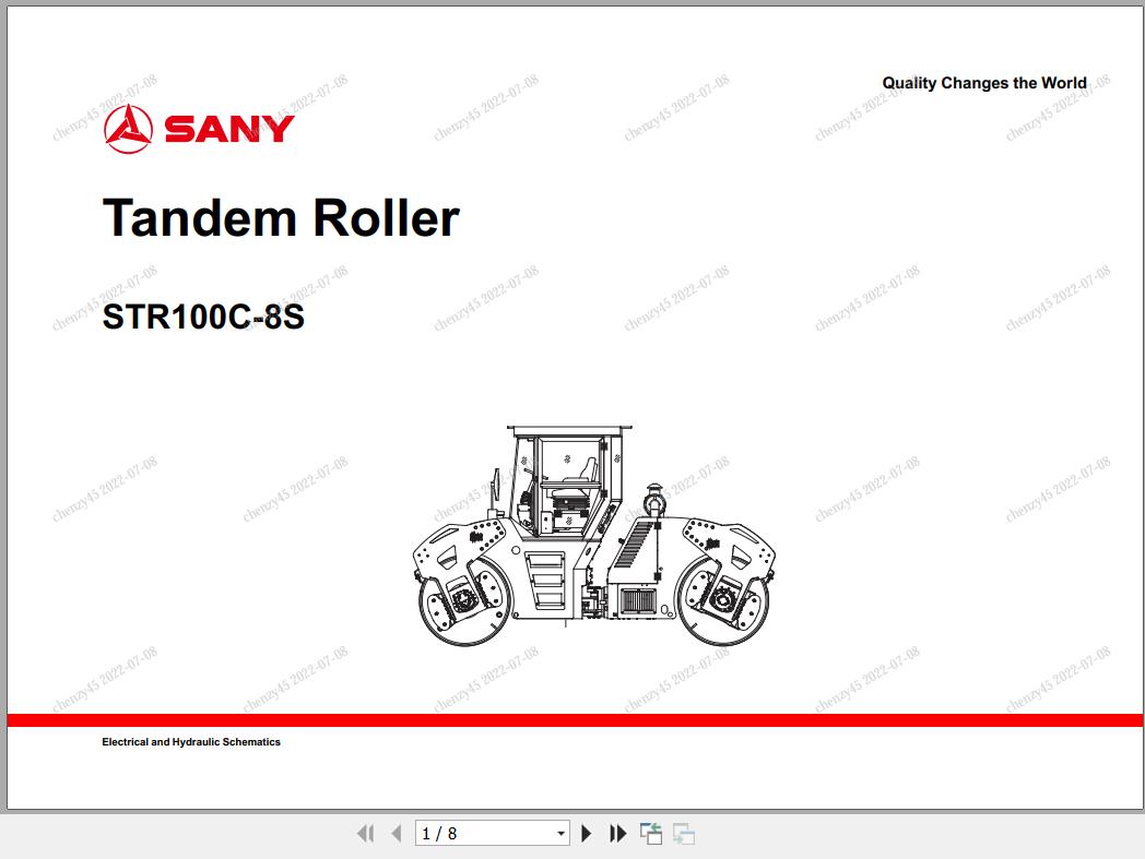 Sany Tandem Roller STR100C 8S Electrical and Hydraulic Schematics EN