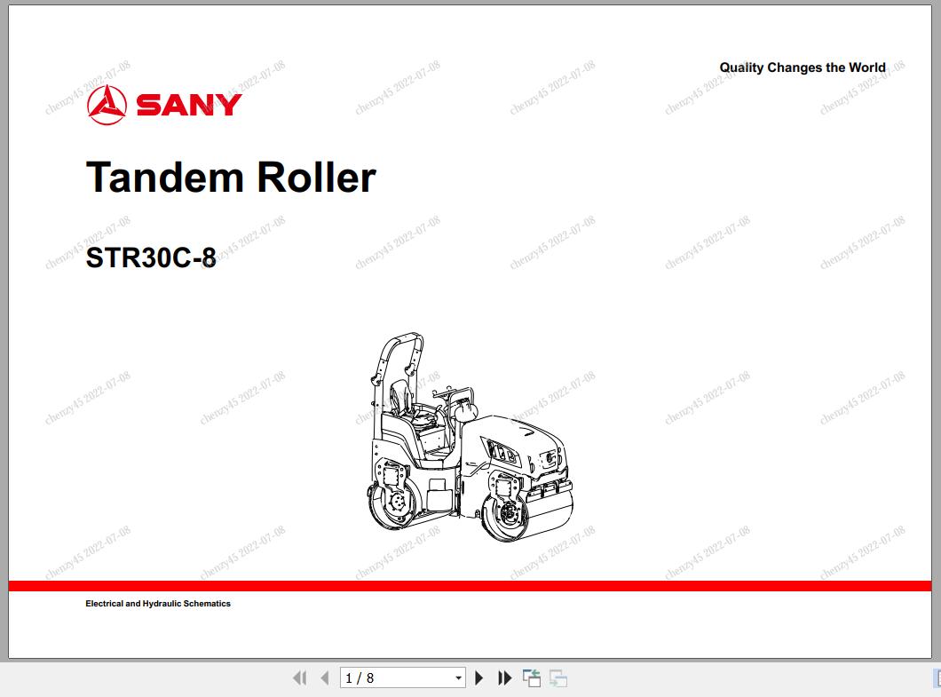 Sany Tandem Roller STR30C 8 Electrical and Hydraulic Schematics EN
