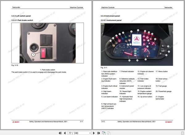 Sany Telehandler STH0844 Operation and Maintenance Manual EN 1