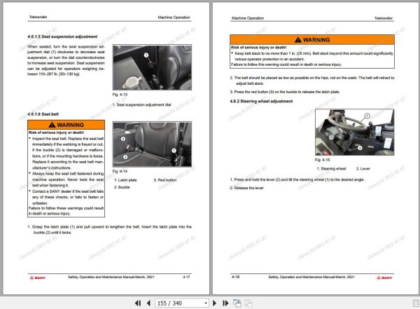 Sany Telehandler STH0844 Operation and Maintenance Manual EN 2