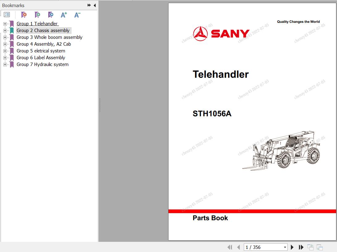 Sany Telehandler STH1056A Parts Book TH1056CB0287 EN