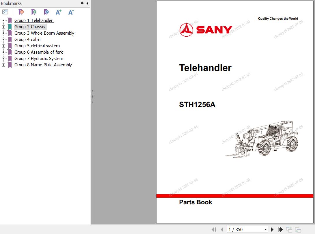 Sany Telehandler STH1256A Parts Book TH1256CB0263 EN