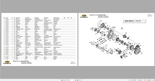Sany Wheel Loader SW115 Spare Parts Catalog EN DE FR ES 3