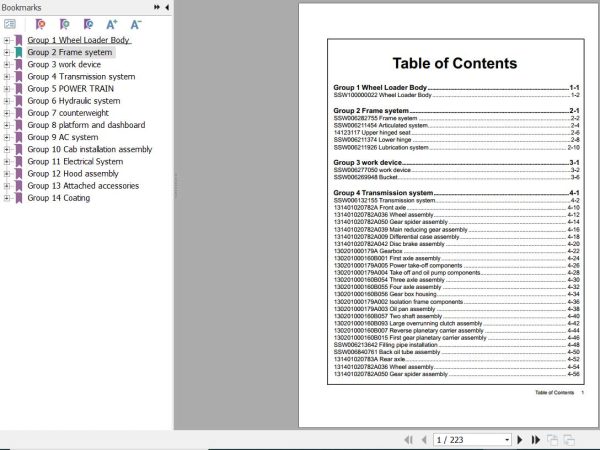 Sany Wheel Loader SW936K1 Parts Book SSW100000022 EN