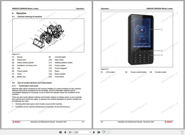 Sany Wheel Loader SW953K1 SW955N1 Operation and Maintenance Manual EN 1