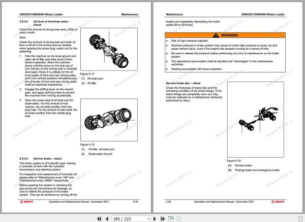 Sany Wheel Loader SW953K1 SW955N1 Operation and Maintenance Manual EN 2