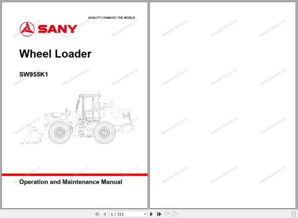 Sany Wheel Loader SW955K1 Operation and Maintenance Manual EN