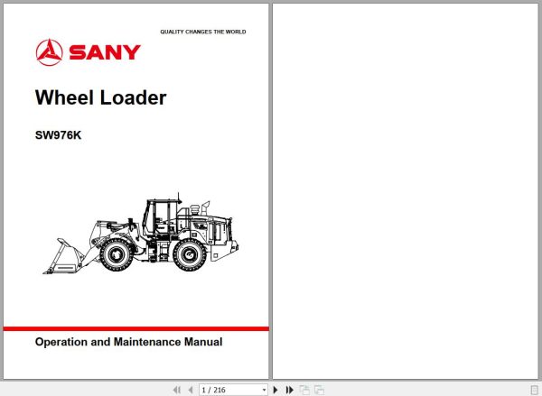 Sany Wheel Loader SW976K Operation and Maintenance EN