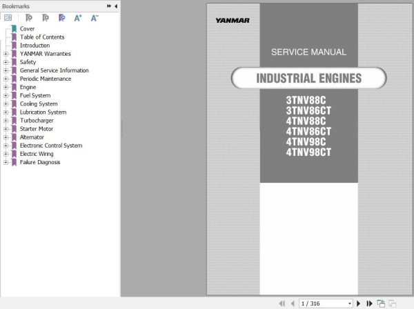 Sany Yanmar Engine 3TNV88C to 4TNV98CT Service Manual CR 0BTN4 EN0022 EN 1