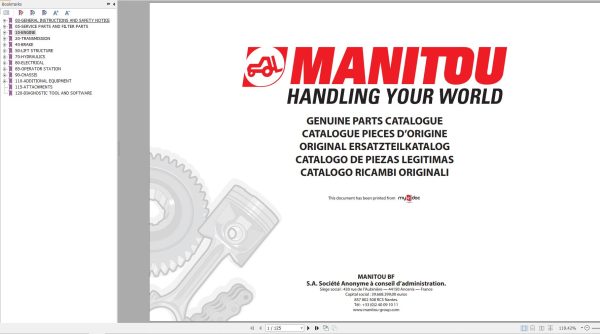 004 Manitou Compact Loader 1340R R134 Parts Manual 50112799A