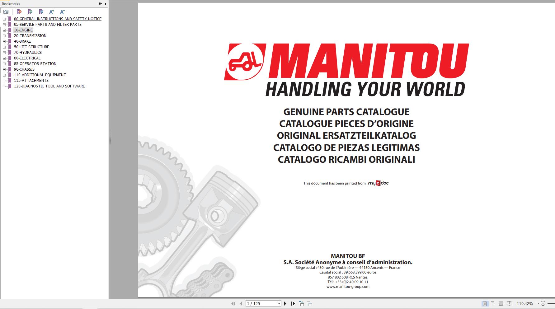 004 Manitou Compact Loader 1340R R134 Parts Manual 50112799A