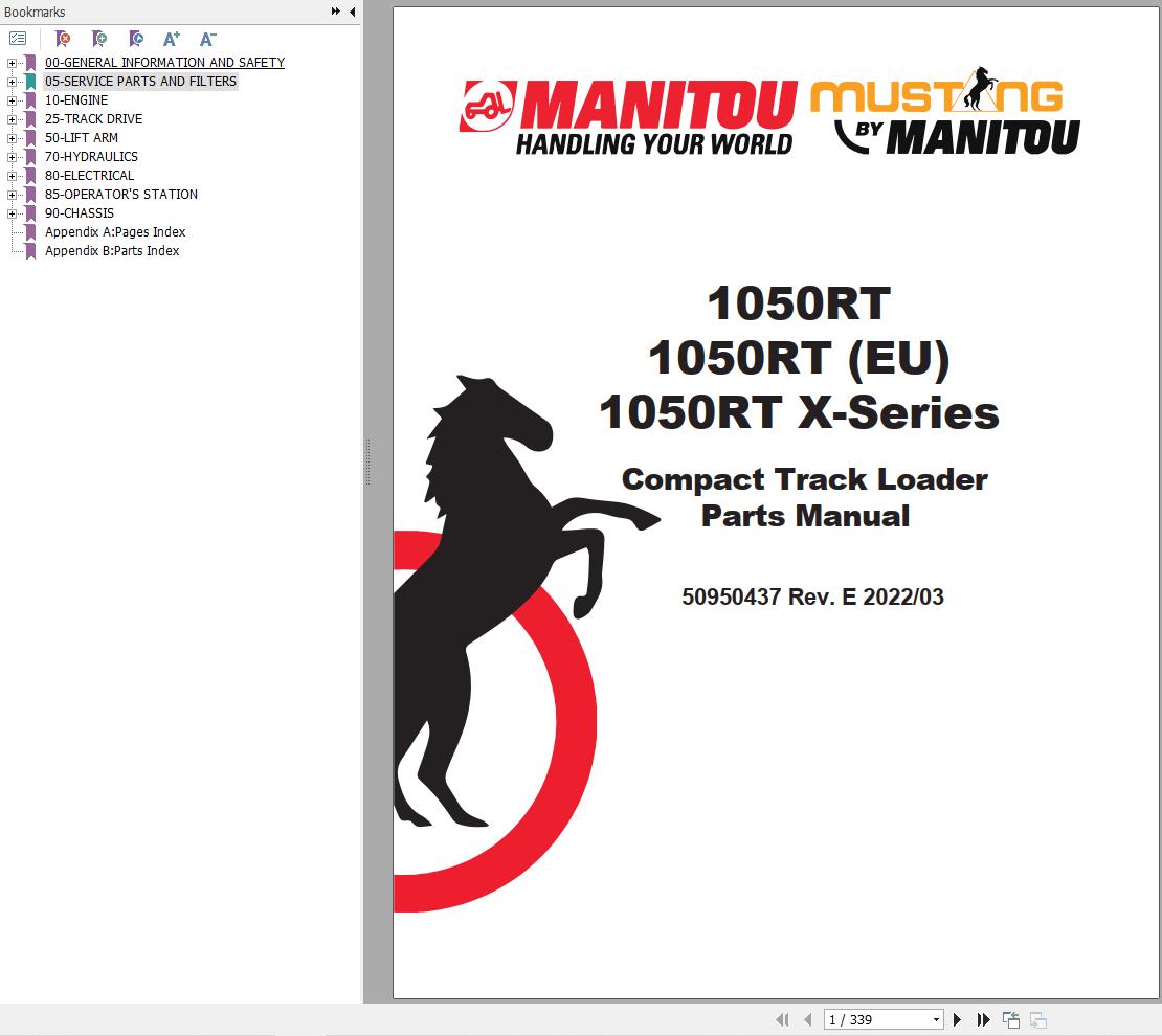 005 Manitou Compact Track Loader 1050RT Parts Manual 50950437E