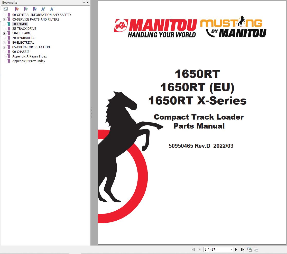 007 Manitou Compact Track Loader 1650RT Parts Manual 50950265D