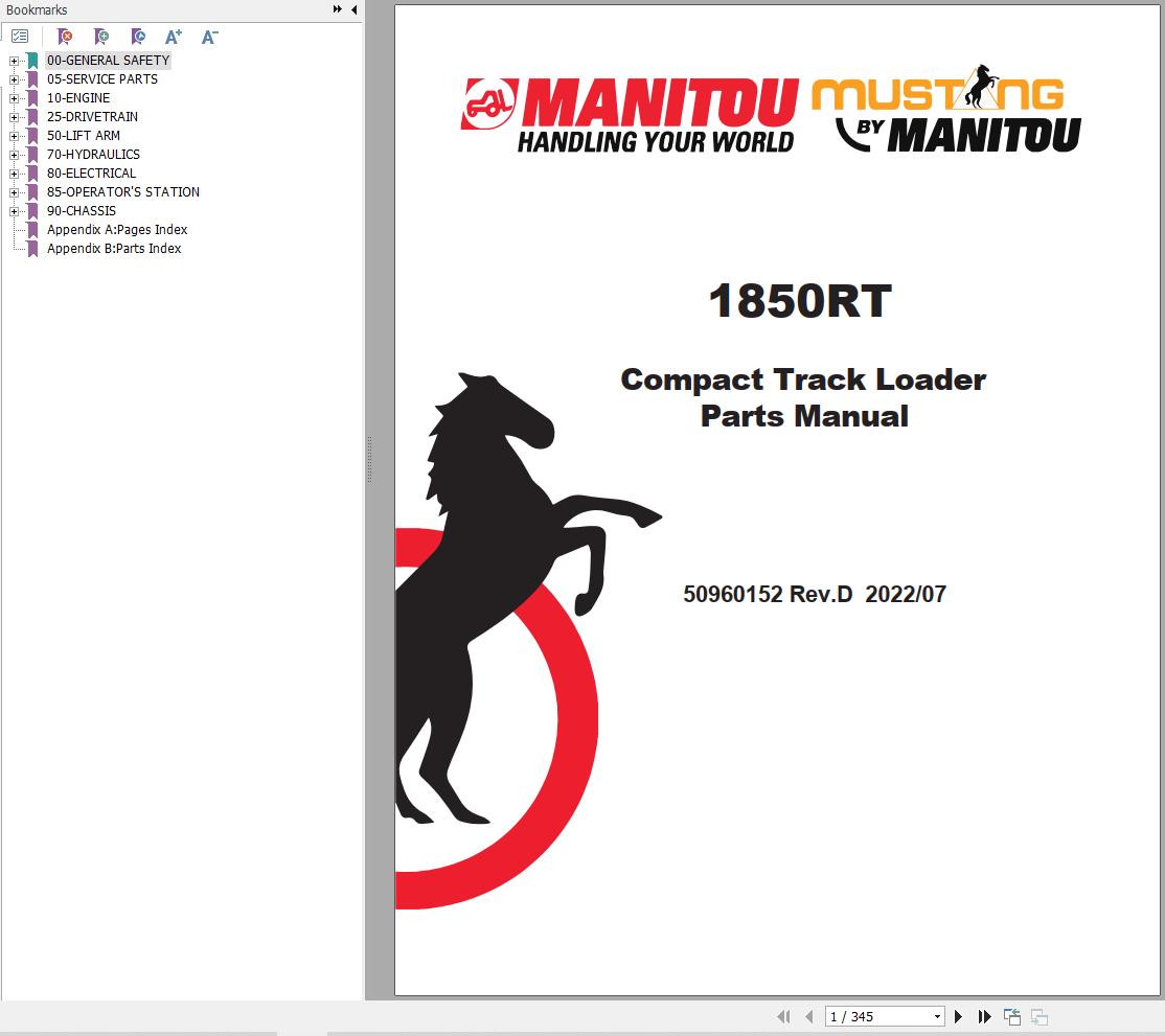 008 Manitou Compact Track Loader 1850RT Parts Manual 50960152D