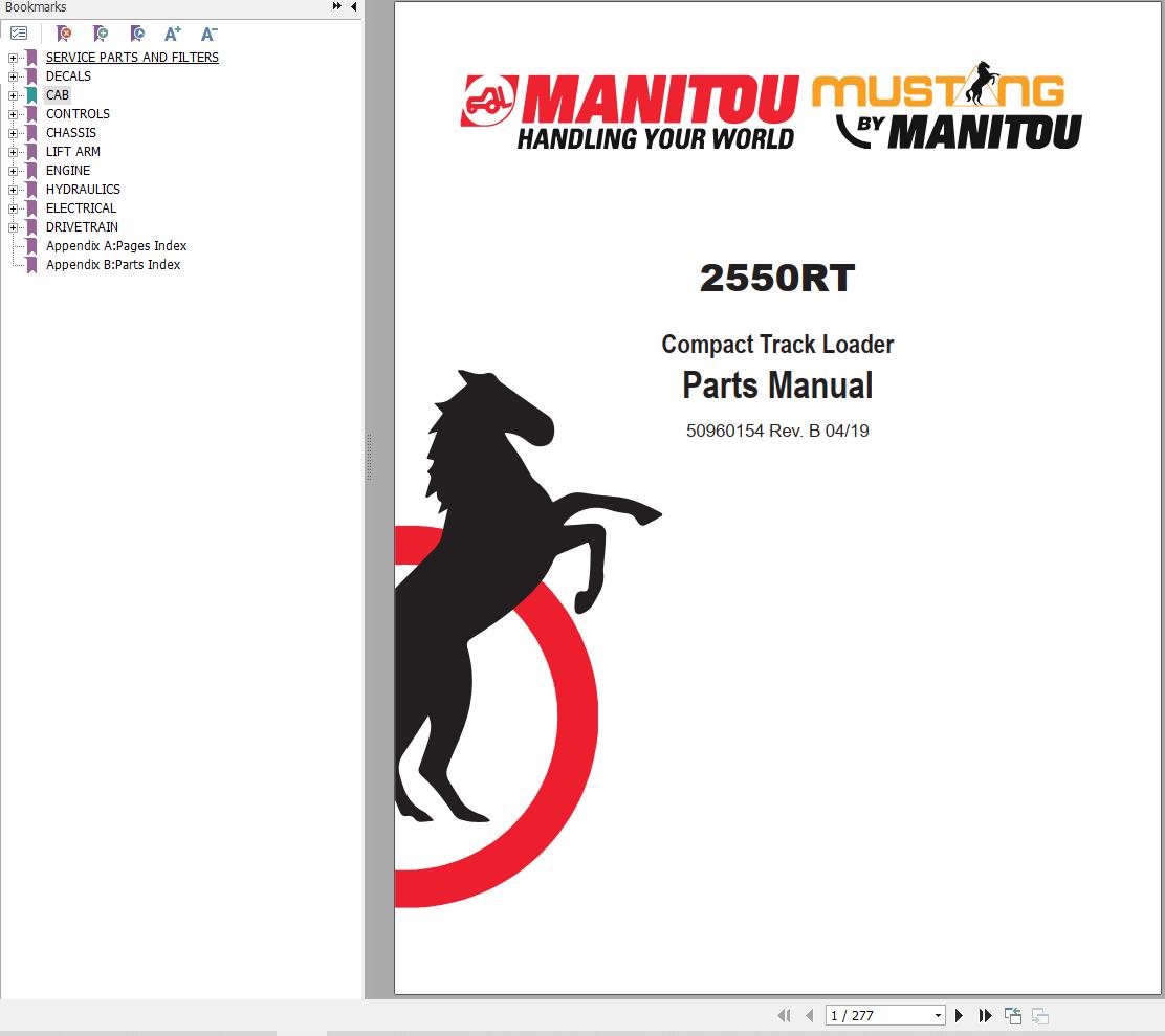 010 Manitou Compact Track Loader 2550RT Parts Manual 50960154B