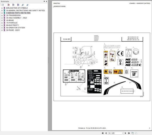 023 Manitou Forklift ME 420 48V S3 US Parts Manual 647503