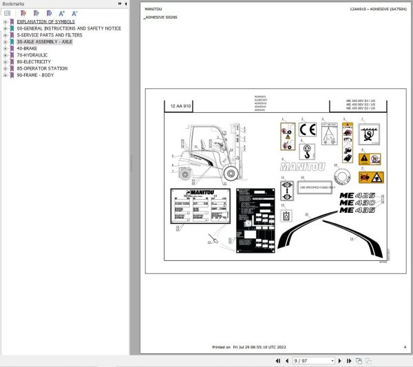 024 Manitou Forklift ME 425 80V S3 Parts Manual 647504