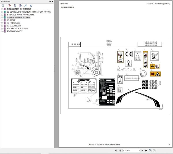 028 Manitou Forklift ME 430 80V S3 Parts Manual 647504