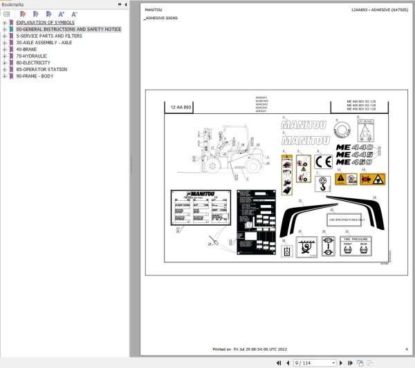 035 Manitou Forklift ME 445 80V S3 Parts Manual 647505