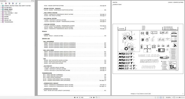 039 Manitou Forklift MH20 4T to MSI 35T Buggie S2 E3 Parts Manual 647000