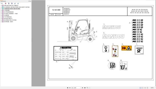 042 Manitou Forklift MI 20 D S2 E3 Parts Manual 647478