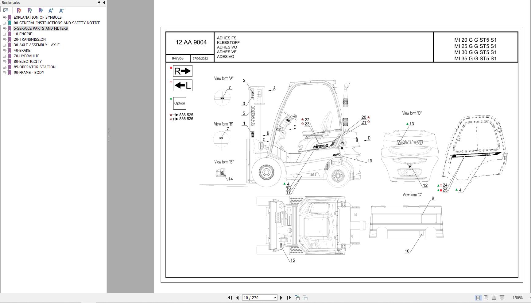 052 Manitou Forklift MI 30 G G ST5 S1 Parts Manual 647853