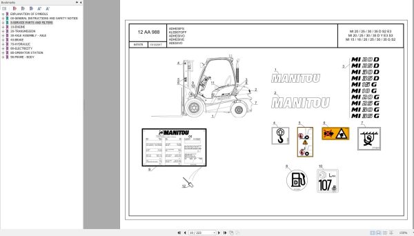 054 Manitou Forklift MI 35 D S2 E3 Parts Manual 647478