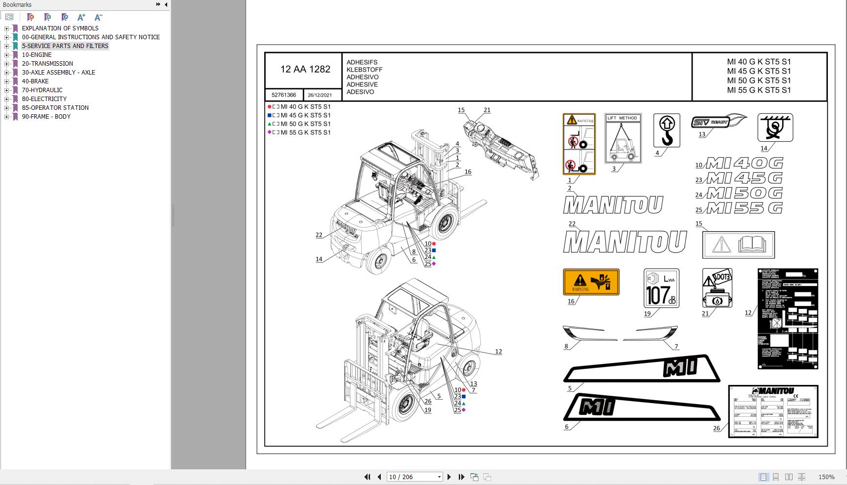 059 Manitou Forklift MI 45 G K ST5 S1 Parts Manual 52761366