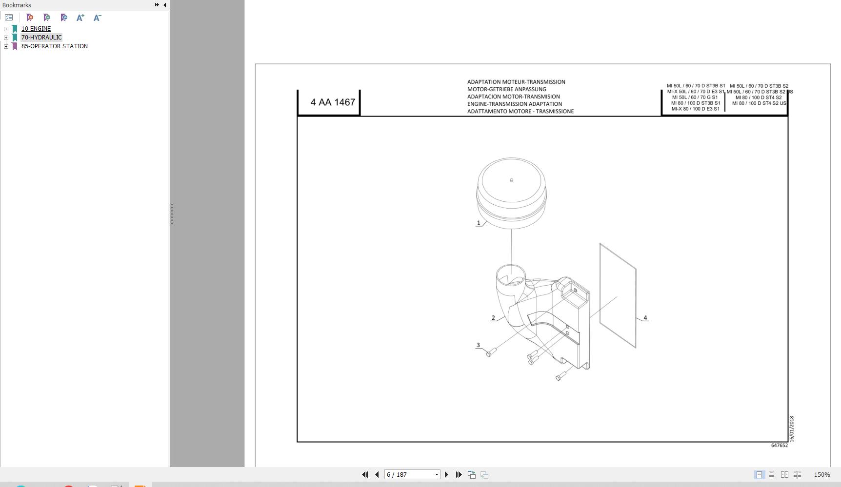 062 Manitou Forklift MI 50L ST3B S1 to MI 100 D ST4 S2 US Parts Manual 647652