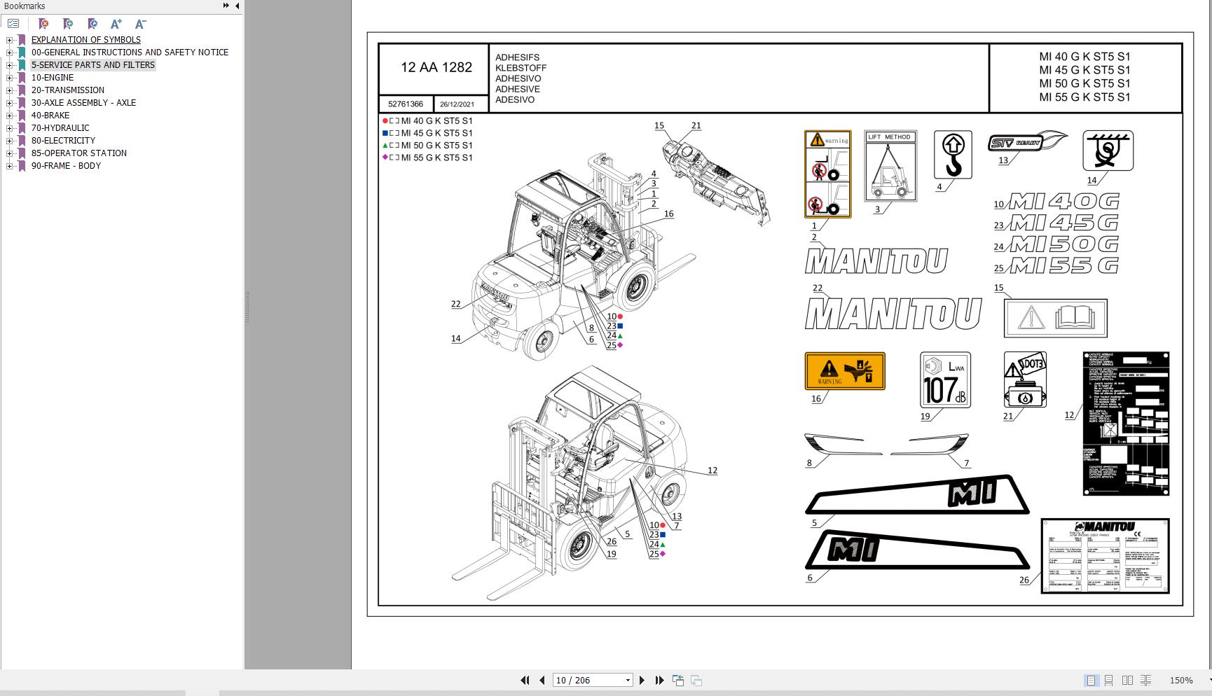 063 Manitou Forklift MI 55 G K ST5 S1 Parts Manual 52761366