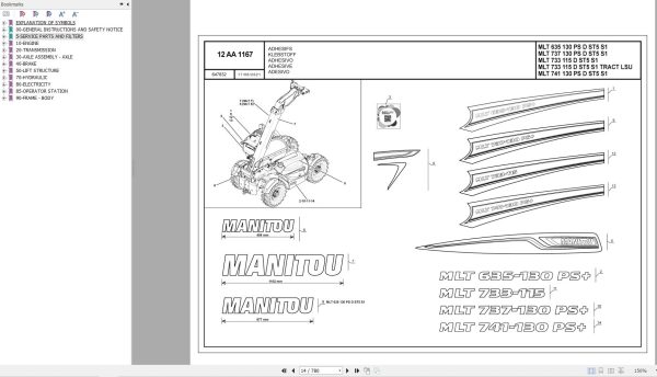 064 Manitou Forklift MLT 635 to MLT 741 130 PS D ST5 S1 Parts Manual 647832