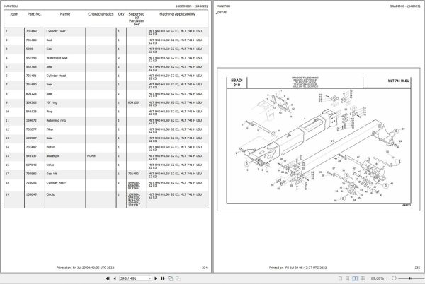 068 Manitou Forklift MLT 940 H LSU S2 E3 MLT 741 H LSU S2 E3 Parts Manual 648623 1