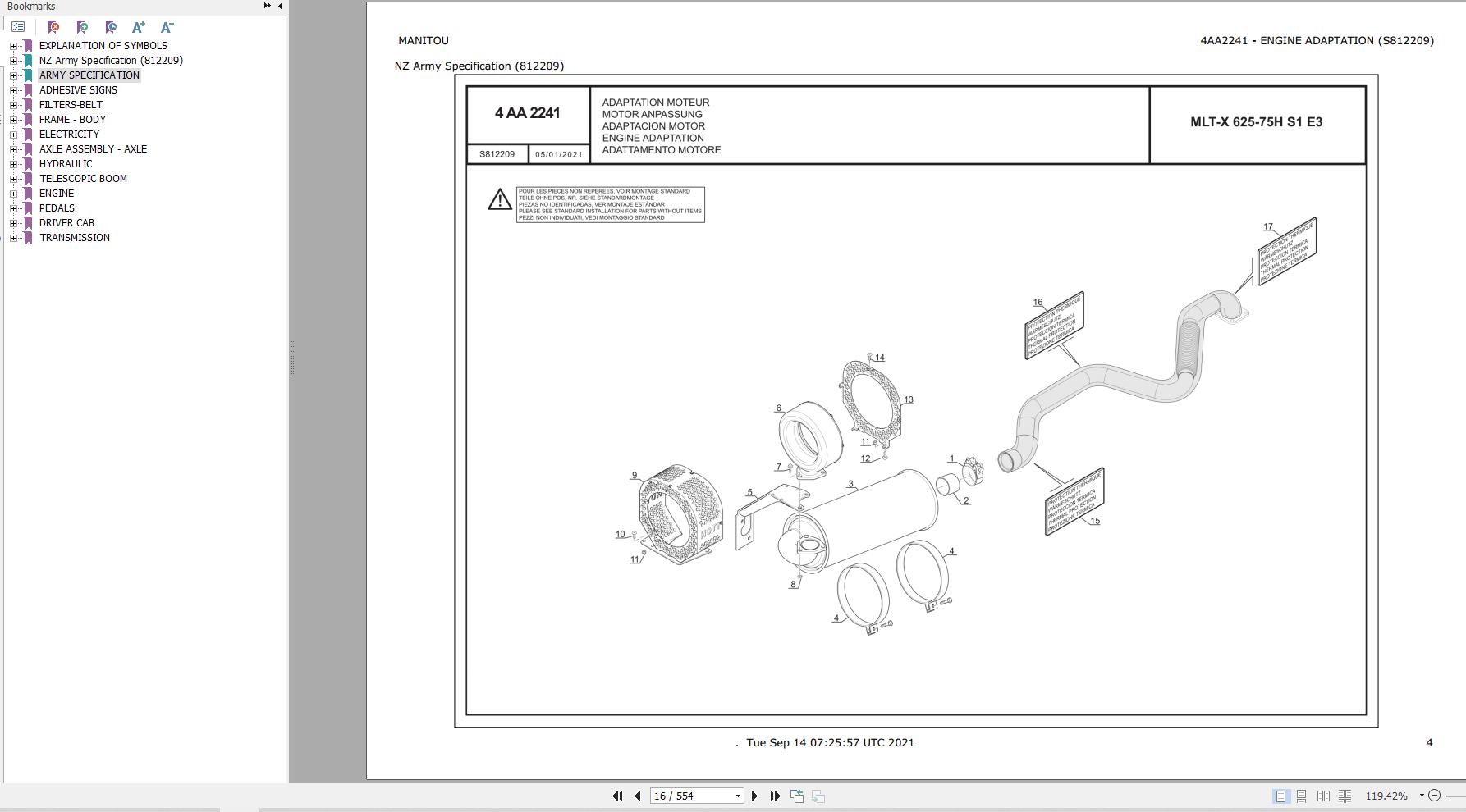 069 Manitou Forklift MLT X 625 75H S1 E3 Parts Manual 647972