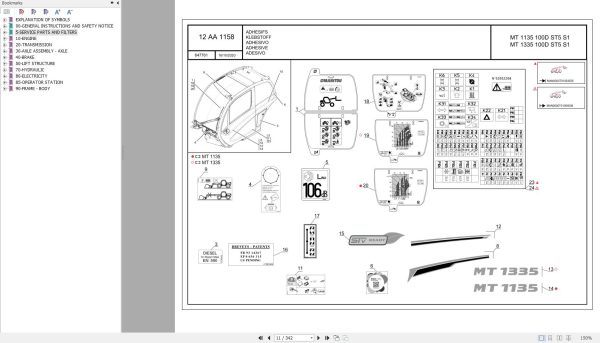 072 Manitou Forklift Mt 1135 100D St5 S1 Mt 1335 100D St5 S1 Parts Manual 647761