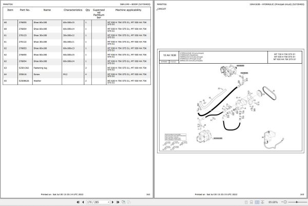 074 Manitou Forklift MT 730 H 75K ST5 S1 Parts Manual 52730403 1