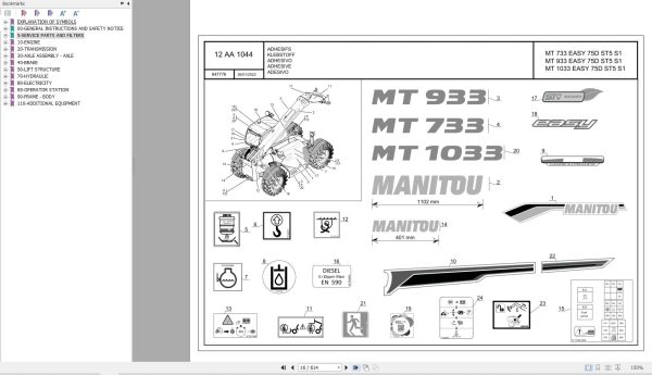 075 Manitou Forklift MT 733 MT 933 MT 1033 EASY 75D ST5 S1 Parts Manual 647776