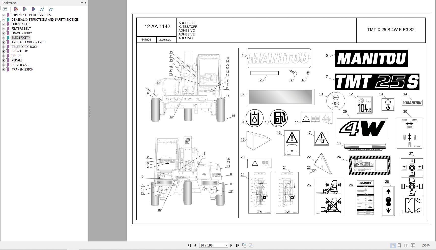 078 Manitou Forklift TMT X 25 S 4W K E3 S2 Parts Manual 647908