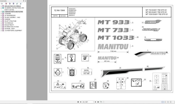 082 Manitou MT733 MT933 MT1033 EASY 75D ST5 S1 Parts Manual 647776 12AA1044