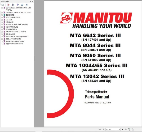 083 Manitou MTA6642 to MTA12042 Series III Parts Manual 50960145C