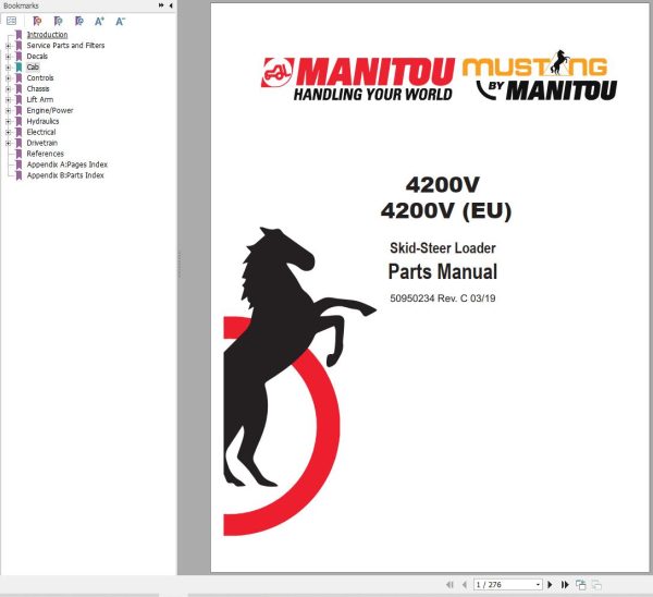 088 Manitou Skid Steer Loader 4200V Parts Manual 50950234C