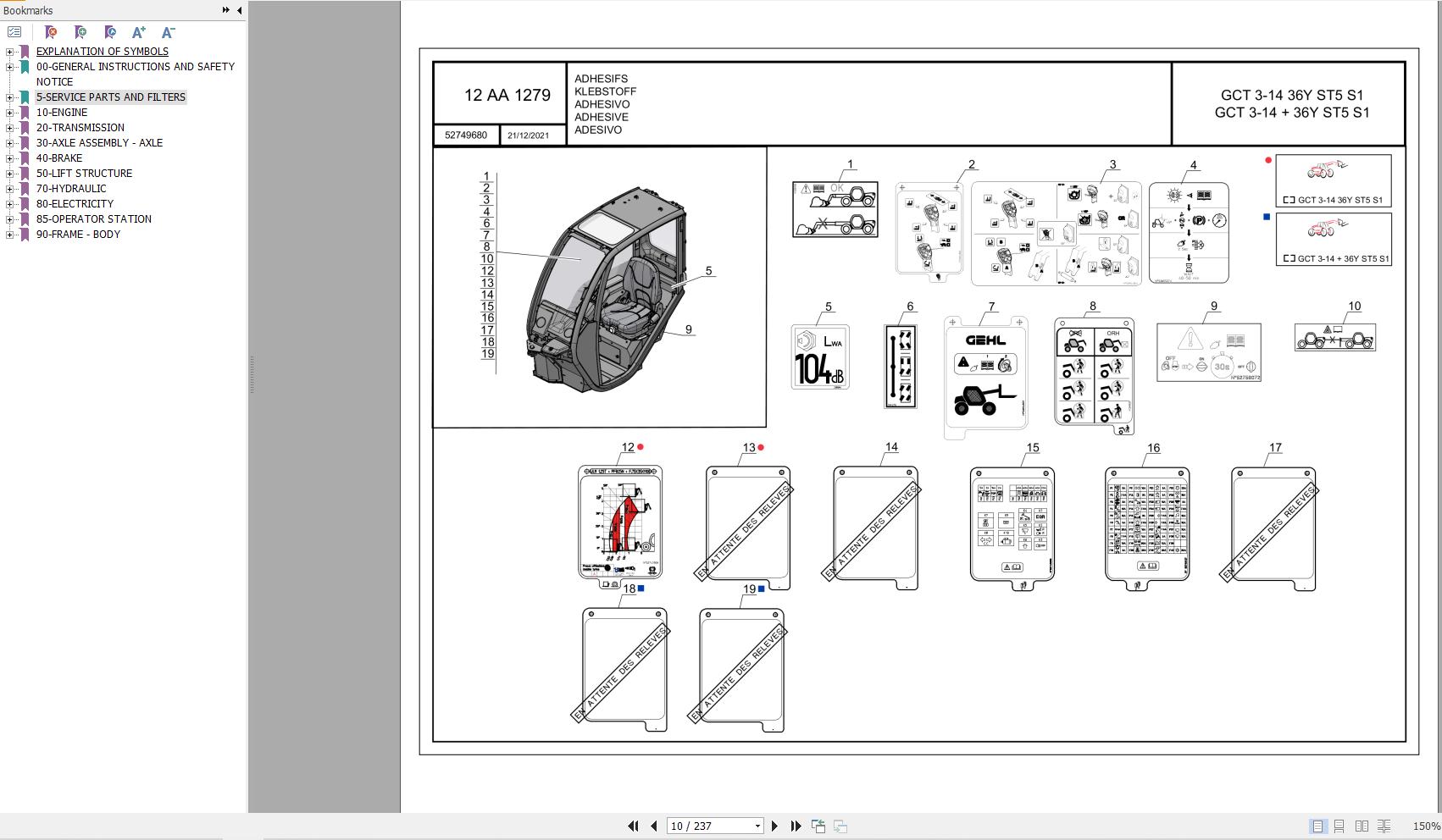 090 Manitou Telehandler GCT 3 14 36Y ST5 S1 Parts Manual 52749680