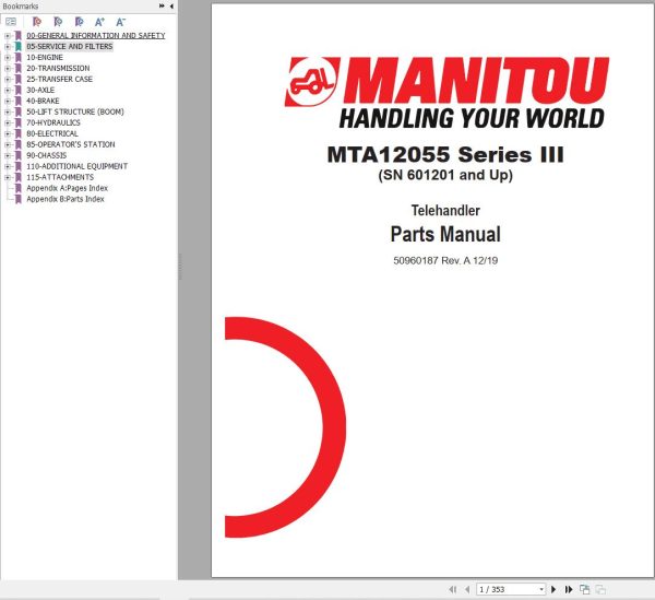 092 Manitou Telehandler MTA 12055 Series III Parts Manual 50960187A