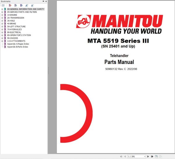 093 Manitou Telehandler MTA 5519 Series III Parts Manual 50960132C