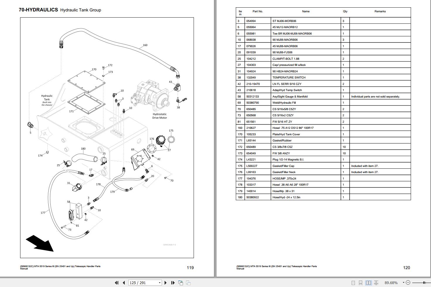 Manitou Telehandler MTA 5519 Series III Parts Manual 50960132C