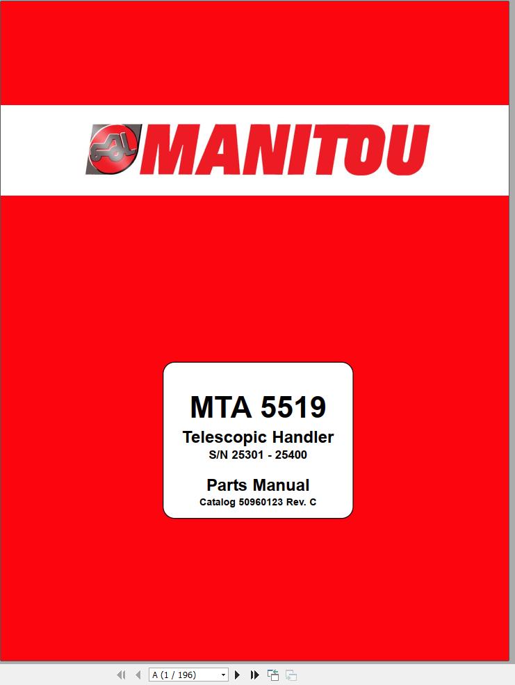 Manitou Telescopic Handler MTA 5519 Parts Manual 50960123C