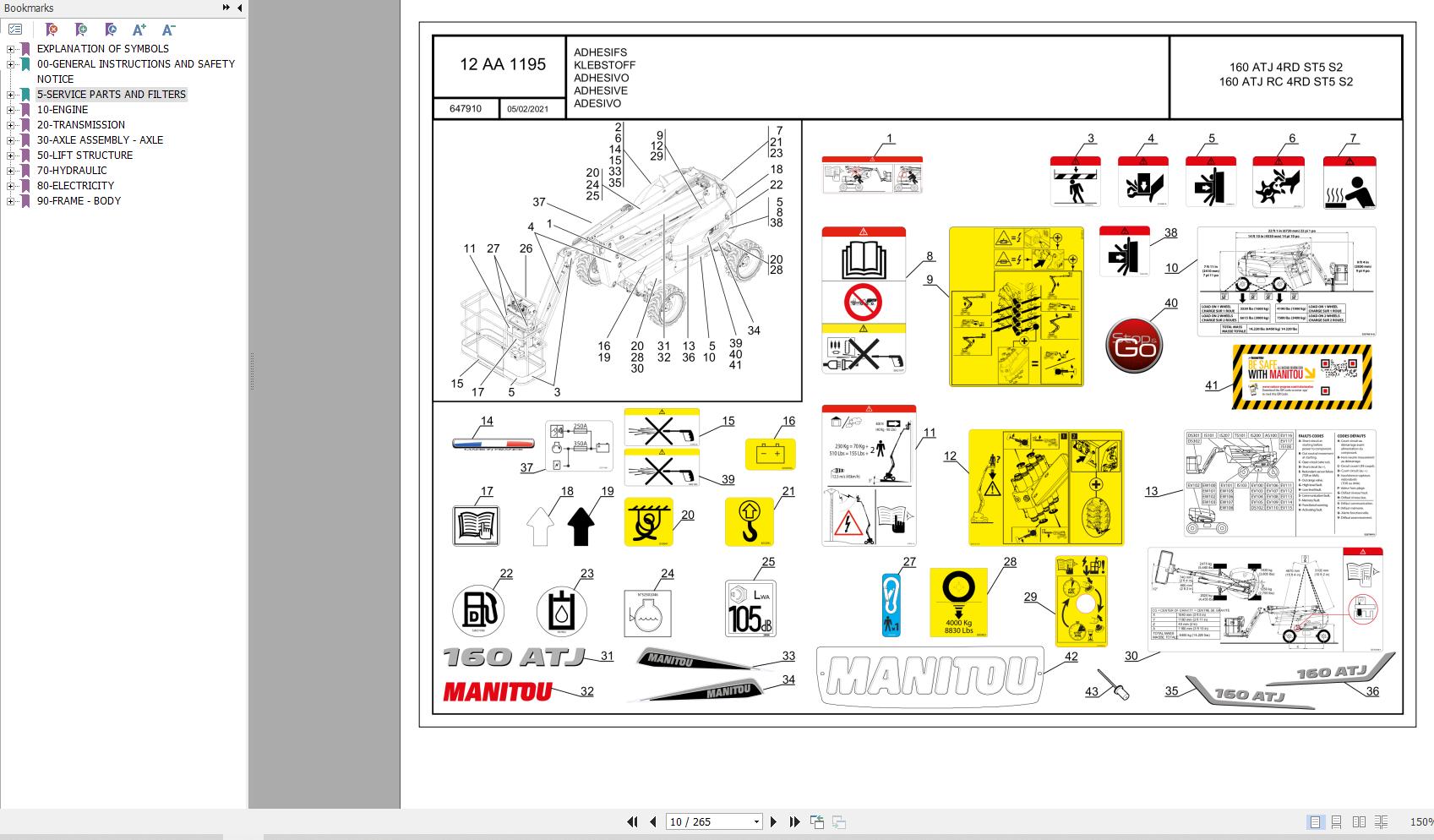 102 Manitou Work Platforms 160 ATJ 4RD ST5 S2 Parts Manual 647910