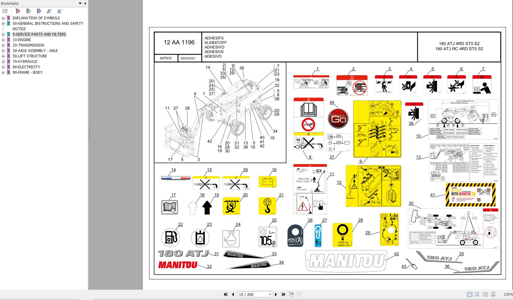 104 Manitou Work Platforms 180 ATJ 4RD ST5 S2 Parts Manual 647910