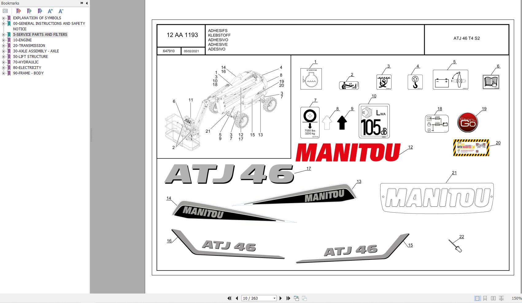 107 Manitou Work Platforms ATJ 46 T4 S2 Parts Manual 647910