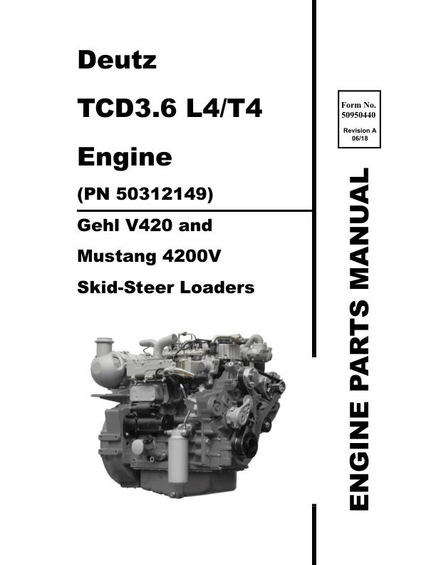 Deutz Engine TCD 3.6 L4 T4 Parts Manual 50950440A