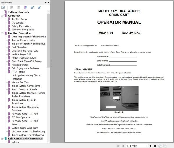 Kinze Agriculture 2024 Operators Parts Manual and Diagram 1c3c6ed5eec59a848